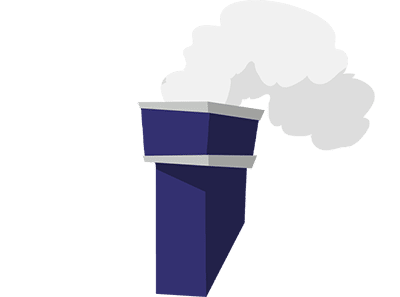 Graphic of blue chimney with white smoke