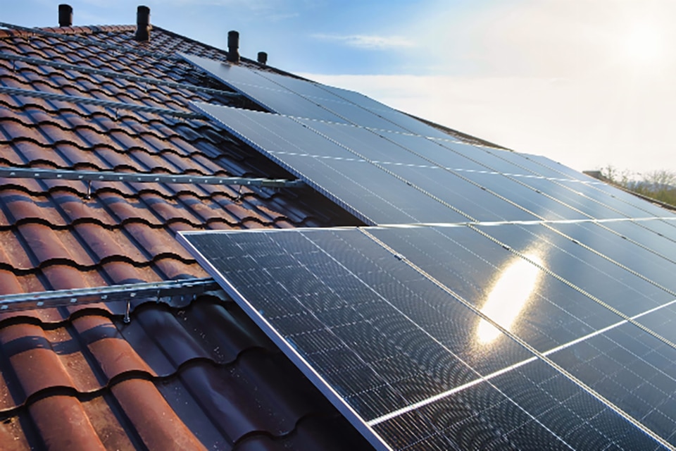 Close up of roof solar panels