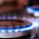 Blue flame gas hob rings with flames lit